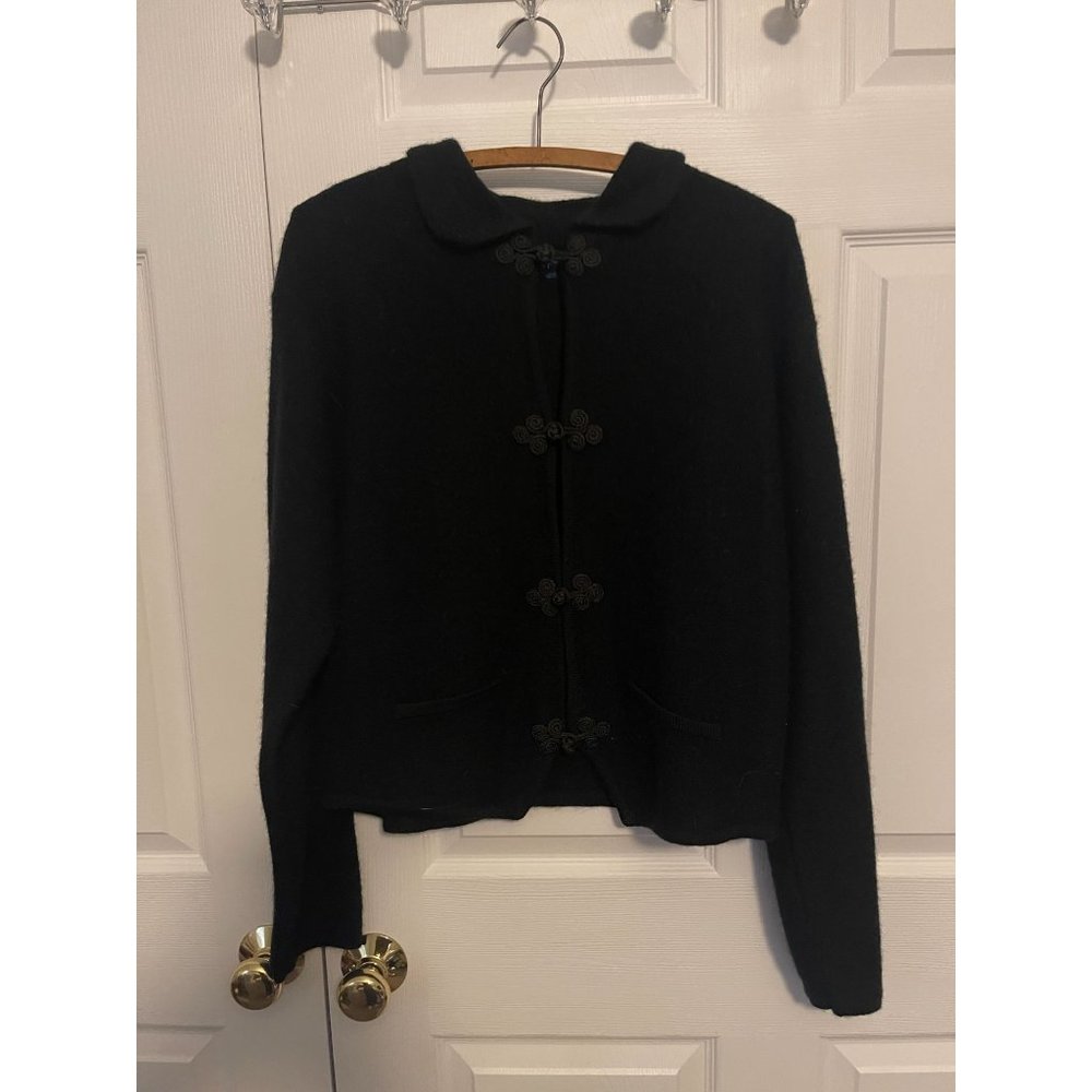 Karen Scott Black Wool Cardigan Sweater Size L